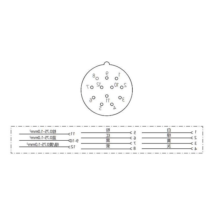 M23 12Pin, female 90°, single-end precast PVC non-flexible cable, gray sheathed, 68CB61-XXX